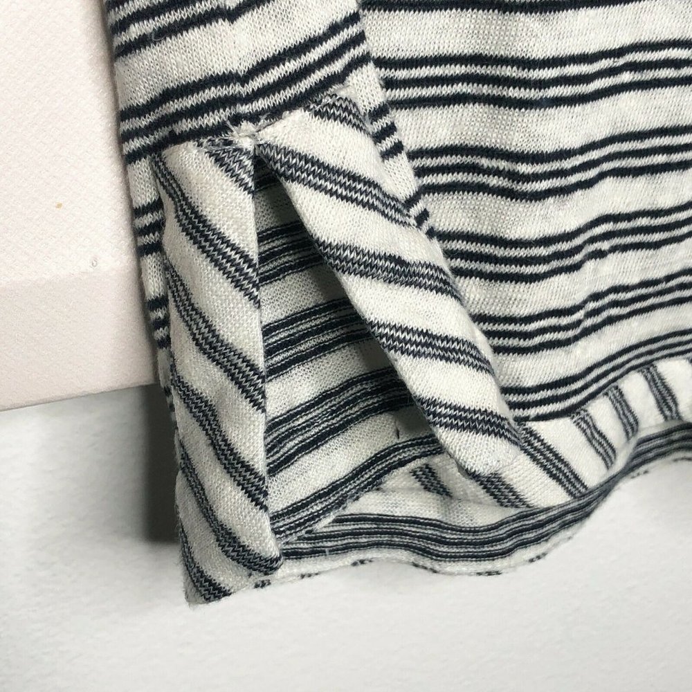 Gerard Darel Size 2 Top Tunic White Black Striped‎ 100% Linen Shirt Round Neck - Picture 3 of 9